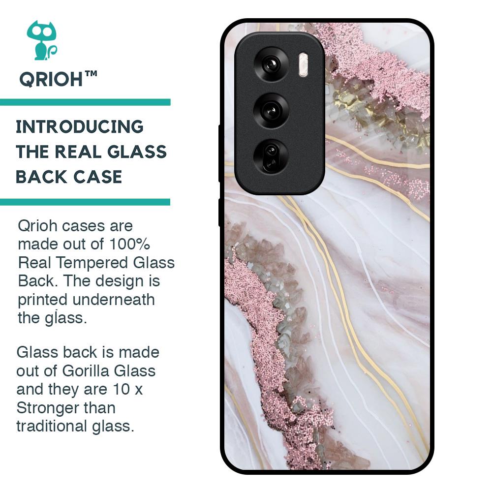 Pink & Gold Gllitter Marble Glass Case for Oppo Reno 12 Pro 5G