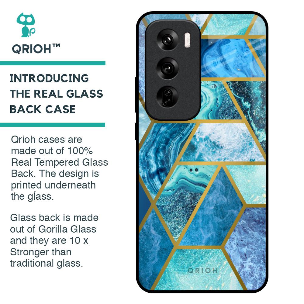 Turquoise Geometrical Marble Glass Case for Oppo Reno 12 Pro 5G