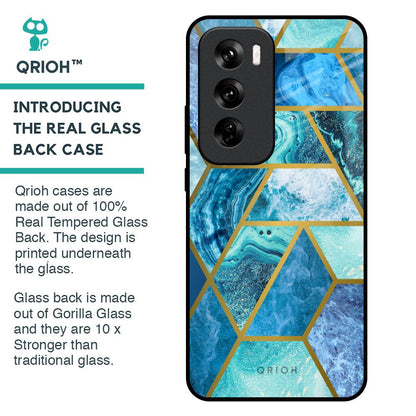 Turquoise Geometrical Marble Glass Case for Oppo Reno 12 Pro 5G