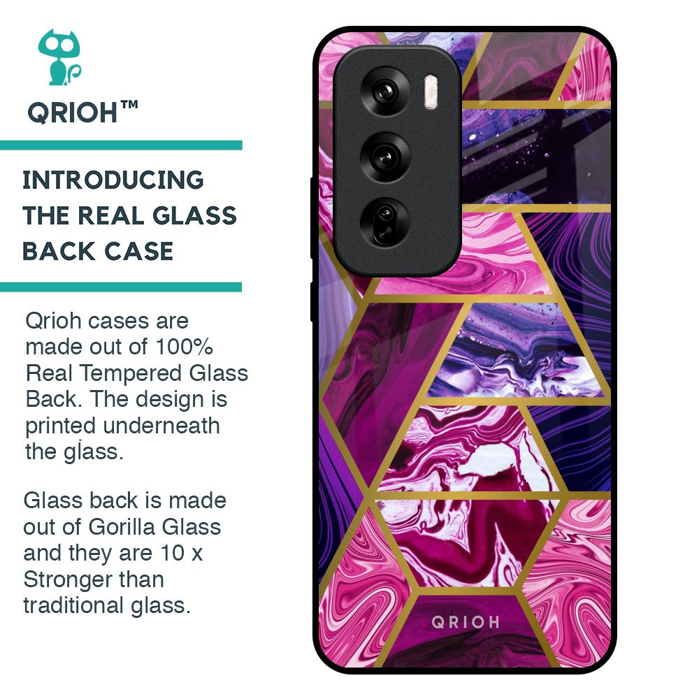 Electroplated Geometric Marble Glass Case for Oppo Reno 12 Pro 5G