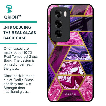 Electroplated Geometric Marble Glass Case for Oppo Reno 12 Pro 5G