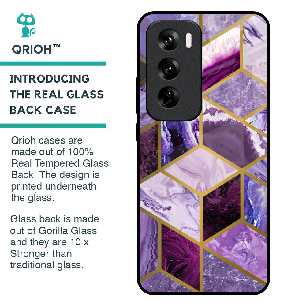 Purple Rhombus Marble Glass Case for Oppo Reno 12 Pro 5G