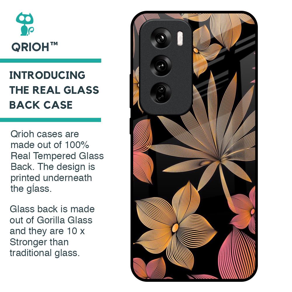 Lines Pattern Flowers Glass Case for Oppo Reno 12 Pro 5G