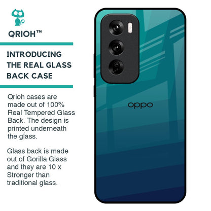 Green Triangle Pattern Glass Case for Oppo Reno 12 Pro 5G