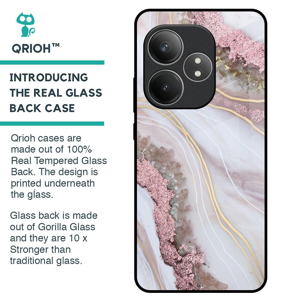 Pink & Gold Gllitter Marble Glass Case for Realme GT 6 5G