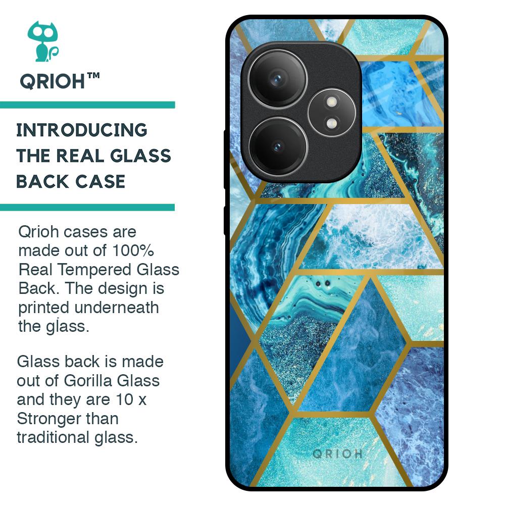 Turquoise Geometrical Marble Glass Case for Realme GT 6 5G