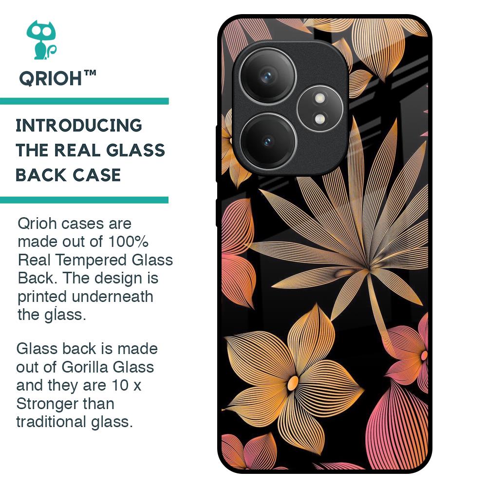 Lines Pattern Flowers Glass Case for Realme GT 6 5G
