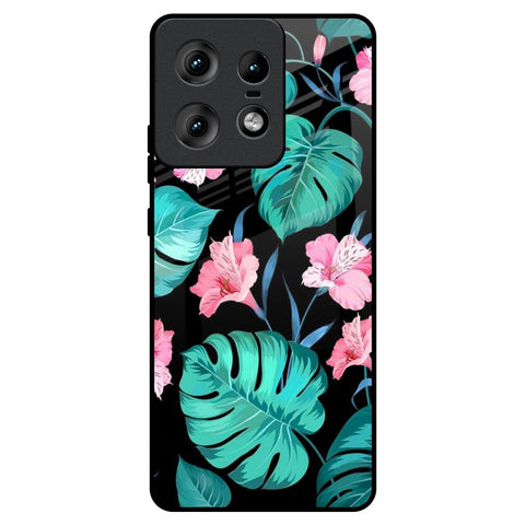 Tropical Leaves & Pink Flowers Motorola Edge 50 Pro 5G Glass Back Cover Online