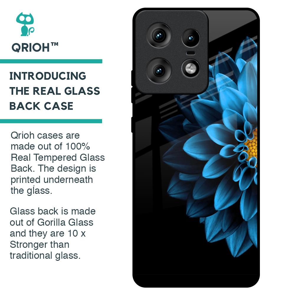 Half Blue Flower Glass Case for Motorola Edge 50 Pro 5G