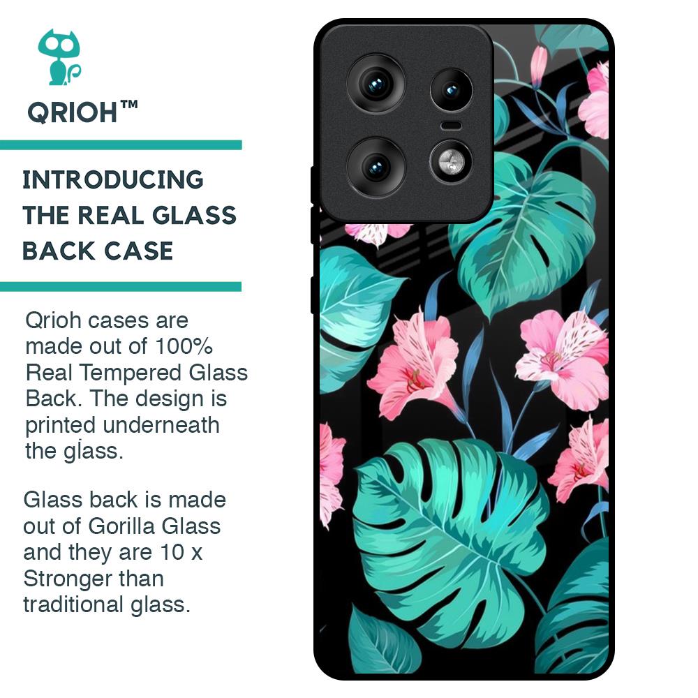 Tropical Leaves & Pink Flowers Glass Case for Motorola Edge 50 Pro 5G