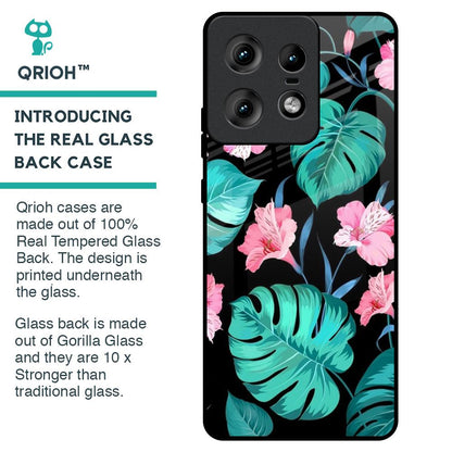 Tropical Leaves & Pink Flowers Glass Case for Motorola Edge 50 Pro 5G