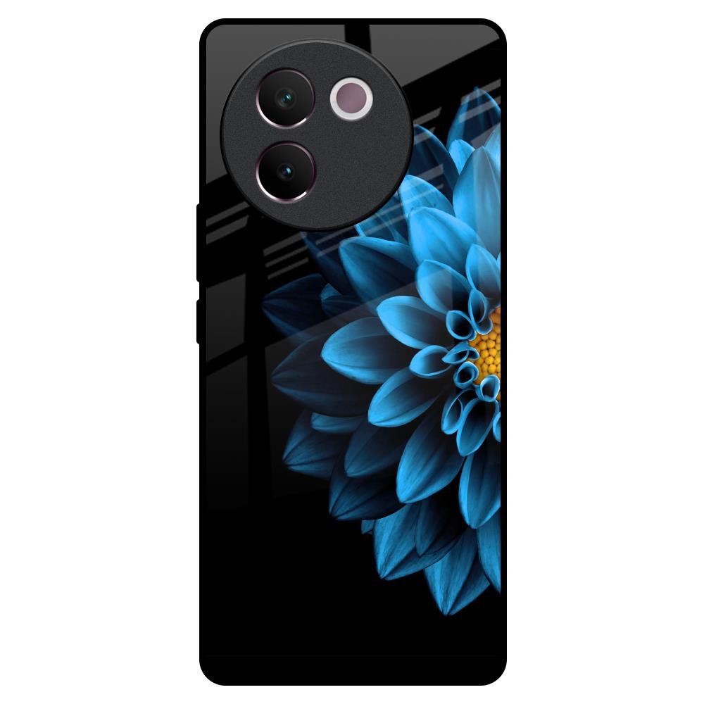 Half Blue Flower Vivo V30e Glass Back Cover Online