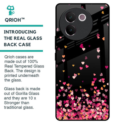 Heart Rain Fall Glass Case For Vivo V30e