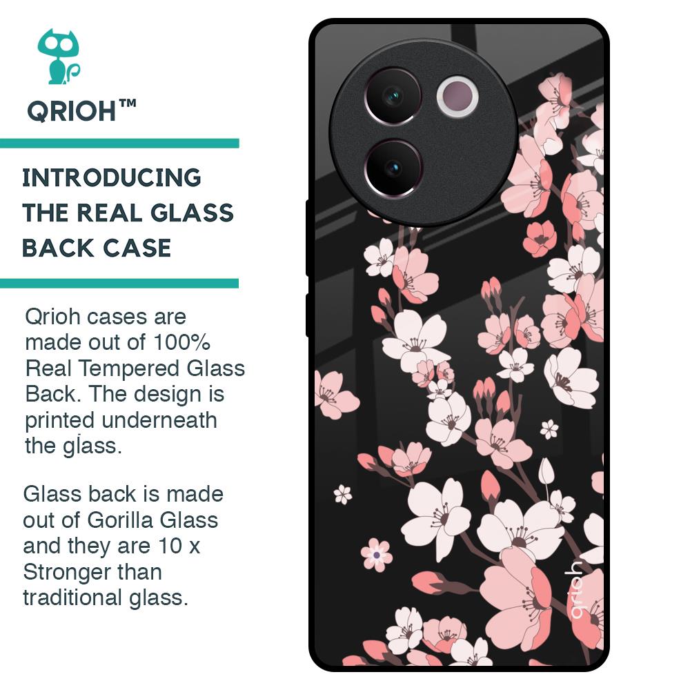 Black Cherry Blossom Glass Case for Vivo V30e