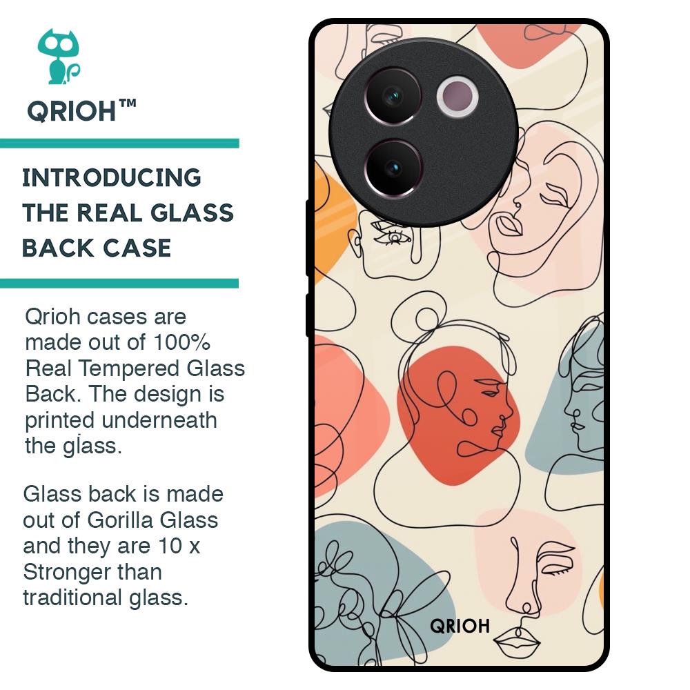Abstract Faces Glass Case for Vivo V30e