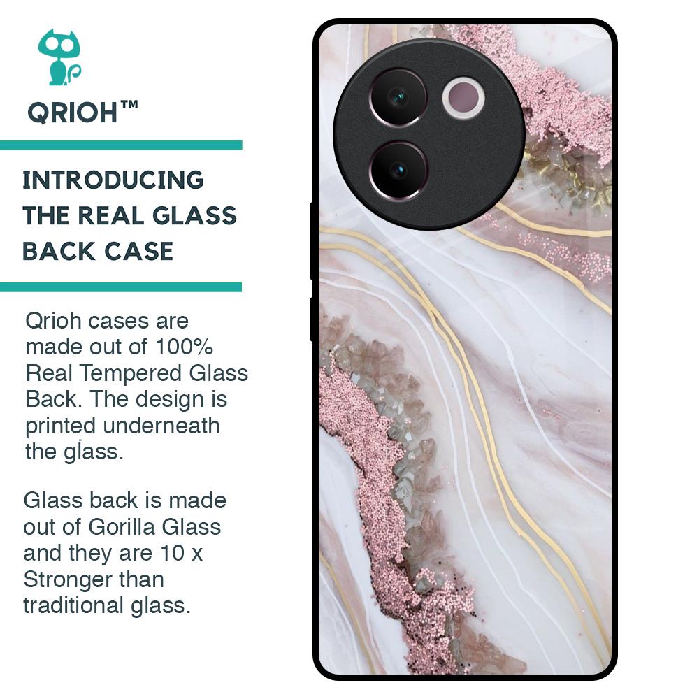 Pink & Gold Gllitter Marble Glass Case for Vivo V30e