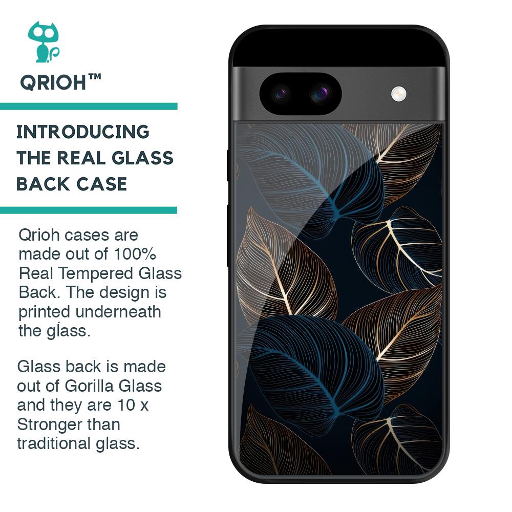 Blue Golden Leaves Glass Case for Google Pixel 8A