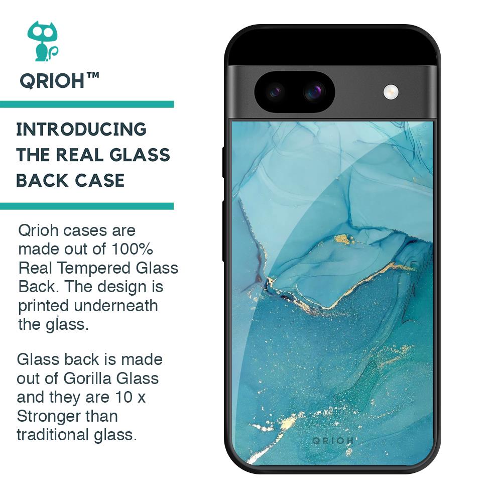 Blue Golden Glitter Glass Case for Google Pixel 8A