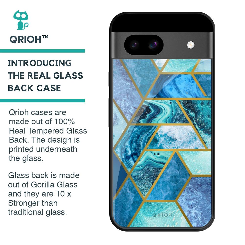 Turquoise Geometrical Marble Glass Case for Google Pixel 8A