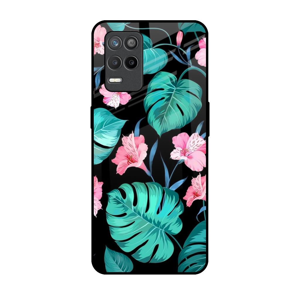 Tropical Leaves & Pink Flowers Realme Narzo 30 5G Glass Back Cover Online