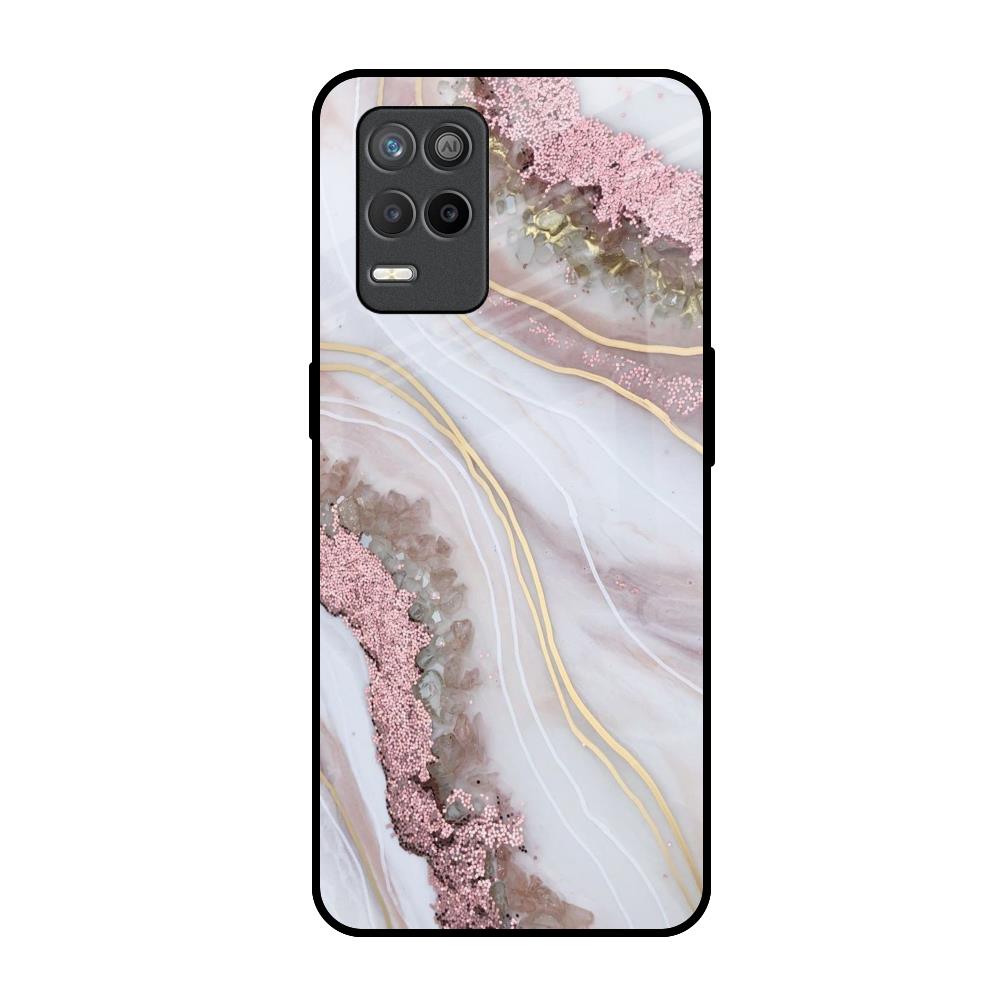 Pink & Gold Gllitter Marble Realme Narzo 30 5G Glass Back Cover Online