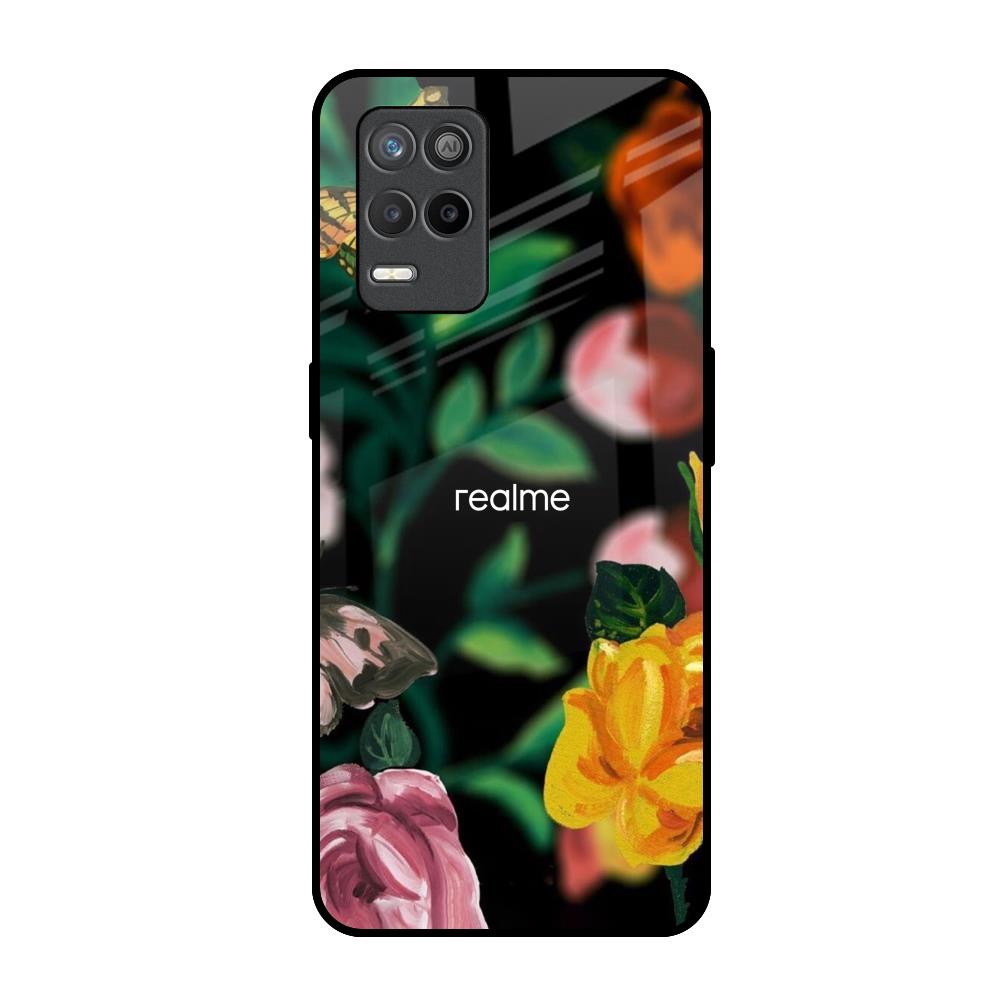Flowers & Butterfly Realme Narzo 30 5G Glass Back Cover Online