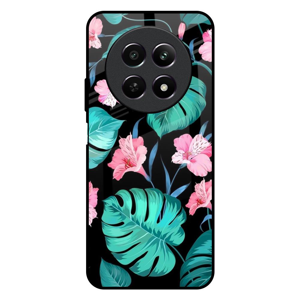 Tropical Leaves & Pink Flowers Realme Narzo 70x 5G Glass Back Cover Online