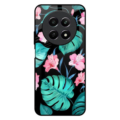 Tropical Leaves & Pink Flowers Realme Narzo 70x 5G Glass Back Cover Online