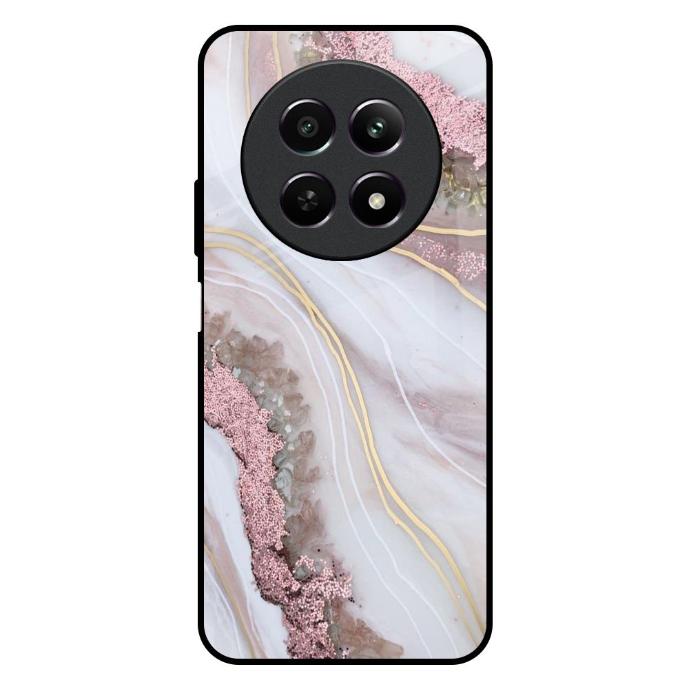 Pink & Gold Gllitter Marble Realme 12X 5G Glass Back Cover Online