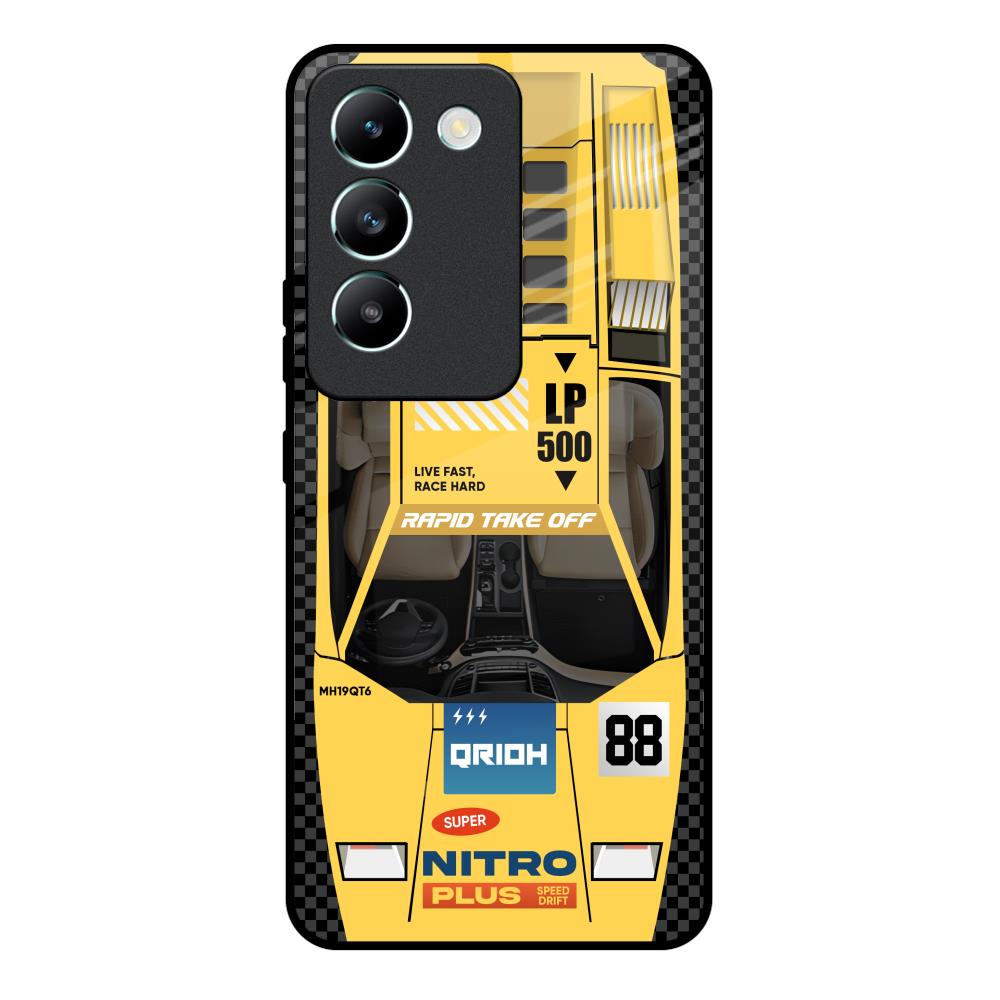 Yellow Racing Car Vivo Y200e 5G Glass Back Cover Online