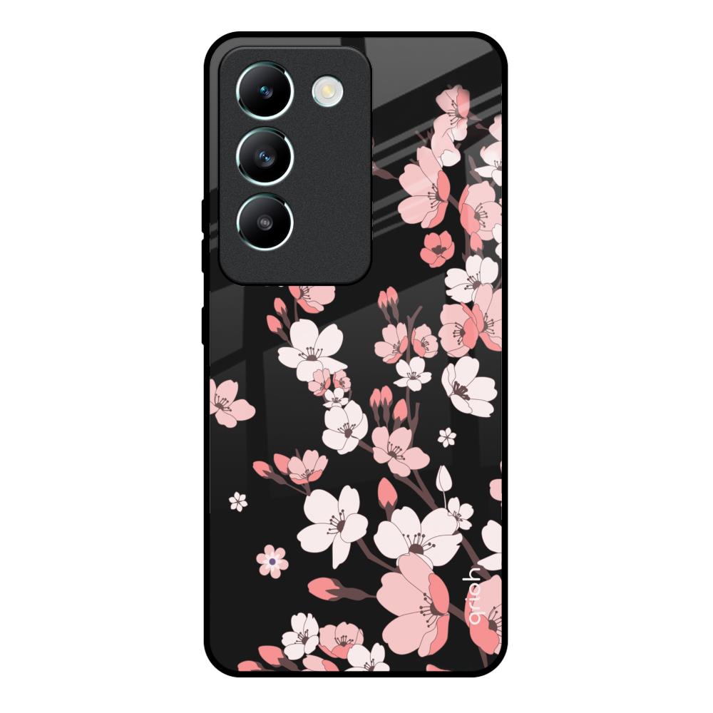 Black Cherry Blossom Vivo Y200e 5G Glass Back Cover Online