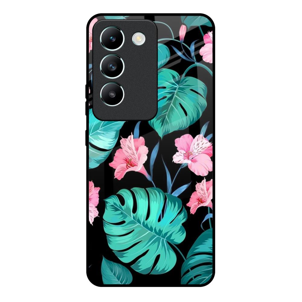 Tropical Leaves & Pink Flowers Vivo Y200e 5G Glass Back Cover Online