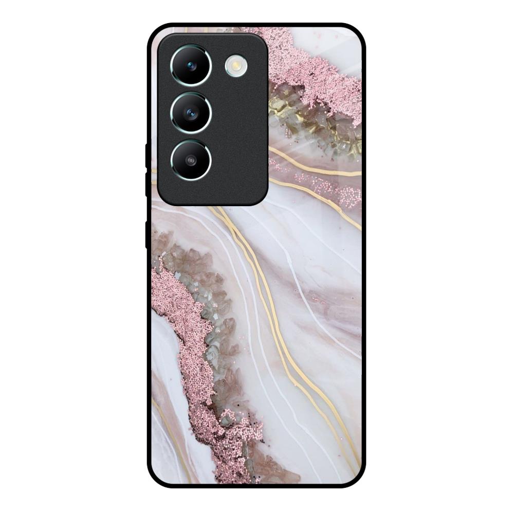 Pink & Gold Gllitter Marble Vivo Y200e 5G Glass Back Cover Online