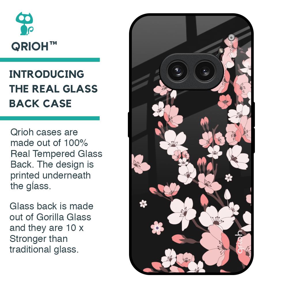 Black Cherry Blossom Glass Case for Nothing Phone 2a Plus