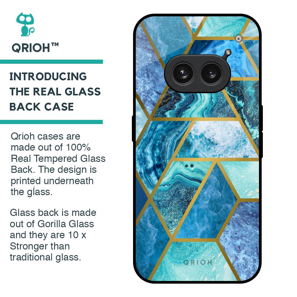 Turquoise Geometrical Marble Glass Case for Nothing Phone 2a Plus
