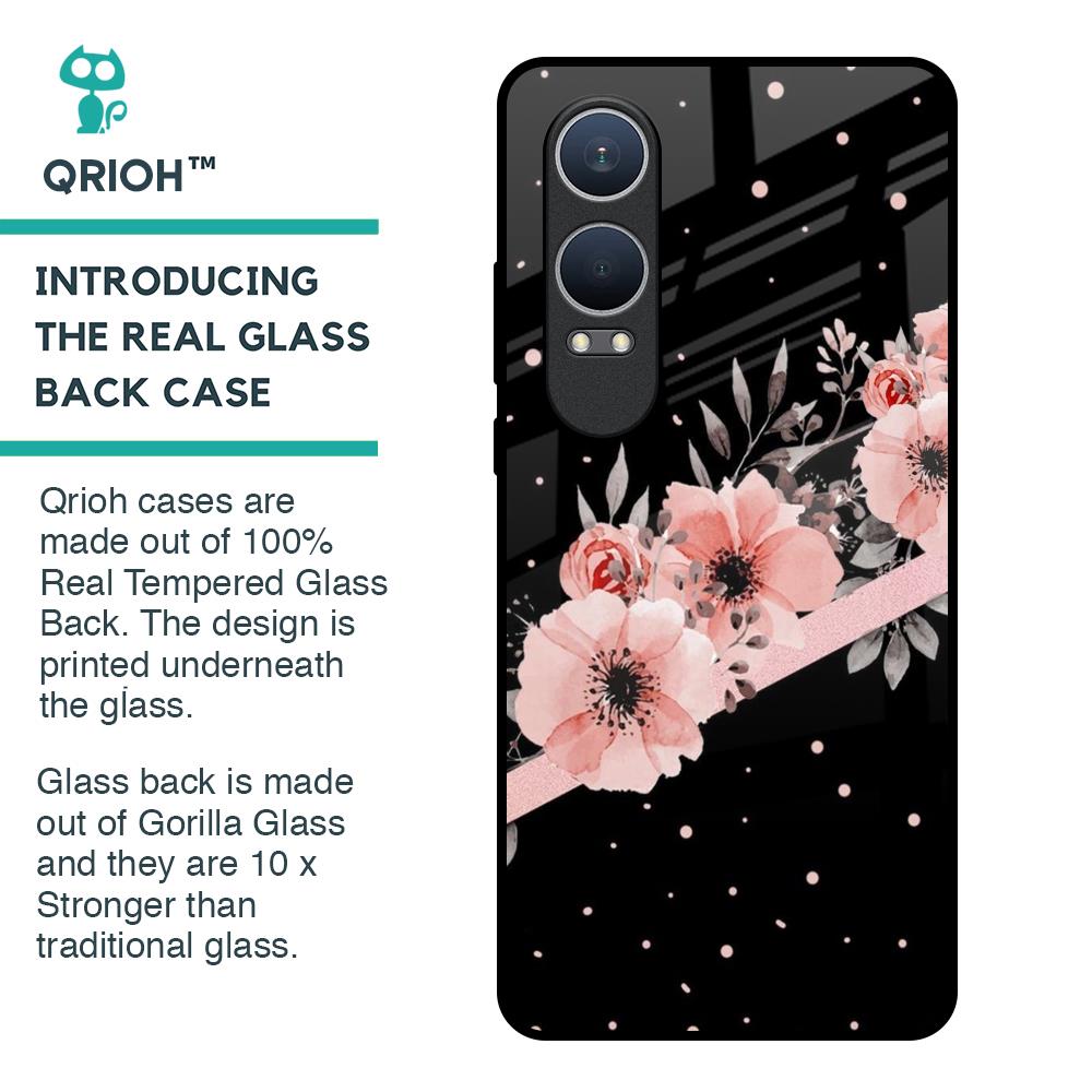 Floral Black Band Glass Case For OnePlus Nord CE4 Lite 5G
