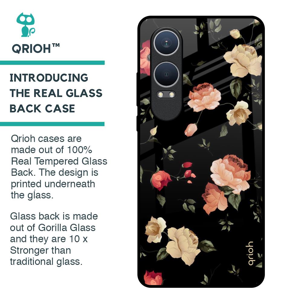 Black Spring Floral Glass Case for OnePlus Nord CE4 Lite 5G
