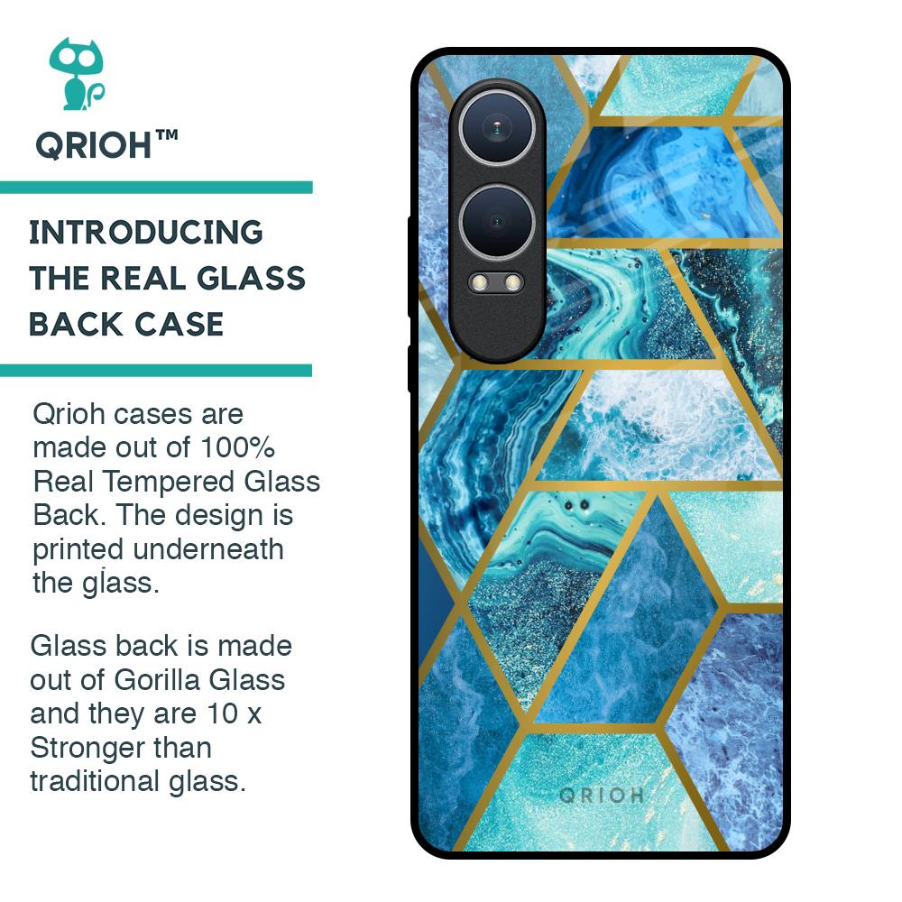 Turquoise Geometrical Marble Glass Case for OnePlus Nord CE4 Lite 5G