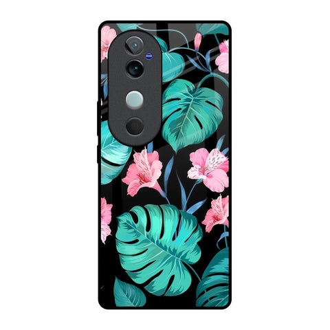 Tropical Leaves & Pink Flowers Vivo V40 5G Glass Back Cover Online