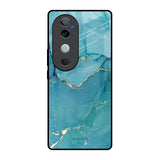 Blue Golden Glitter Vivo V40 5G Glass Back Cover Online