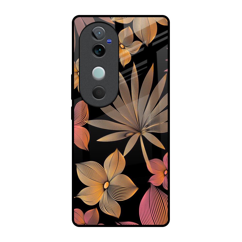 Lines Pattern Flowers Vivo V40 5G Glass Back Cover Online