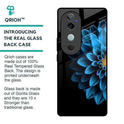 Half Blue Flower Glass Case for Vivo V40 5G