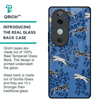 Blue Cheetah Glass Case for Vivo V40 5G