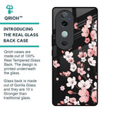 Black Cherry Blossom Glass Case for Vivo V40 5G