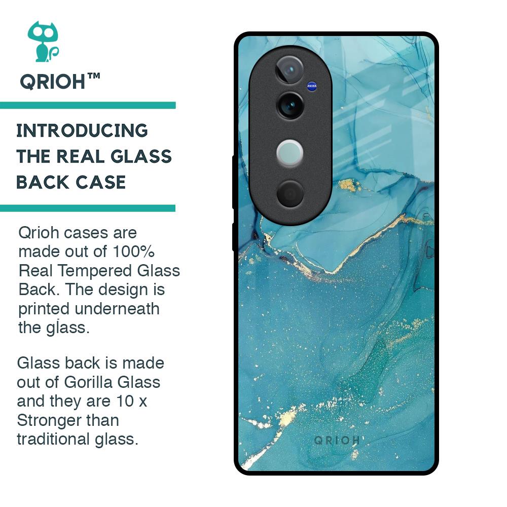 Blue Golden Glitter Glass Case for Vivo V40 5G