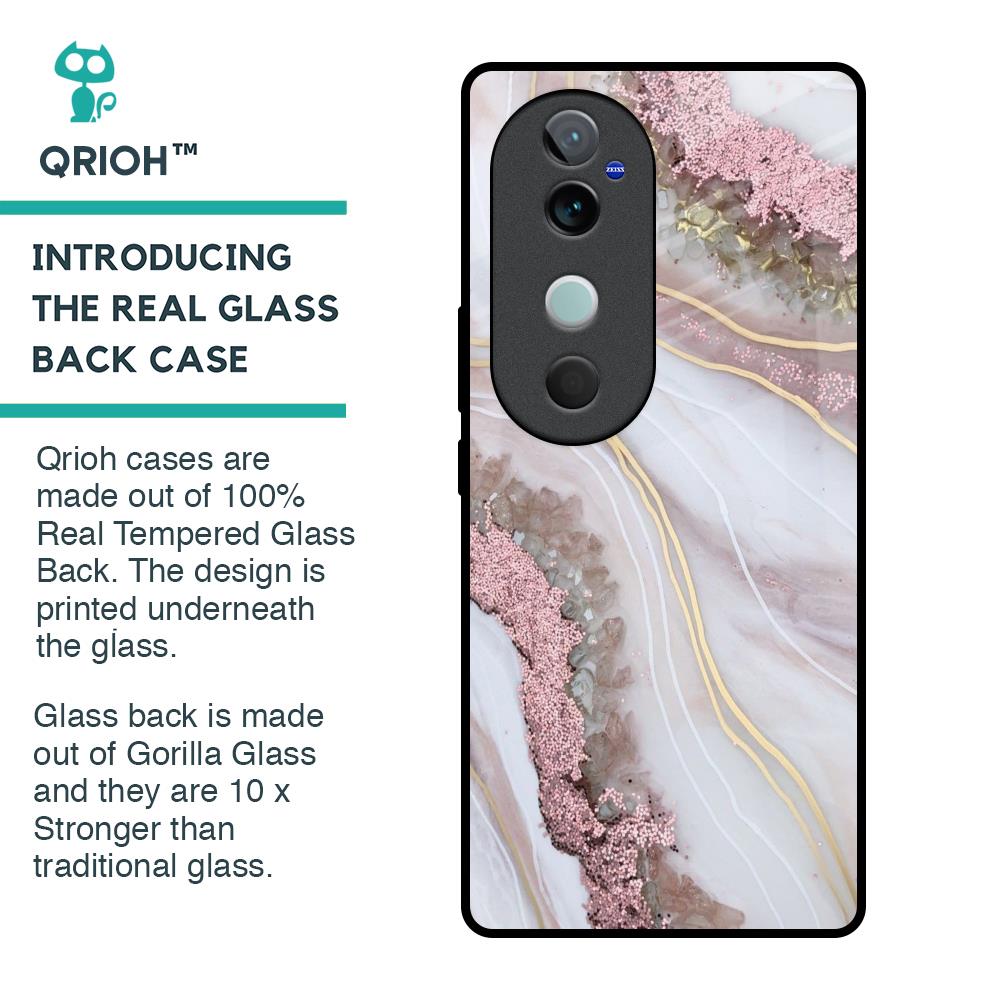 Pink & Gold Gllitter Marble Glass Case for Vivo V40 5G