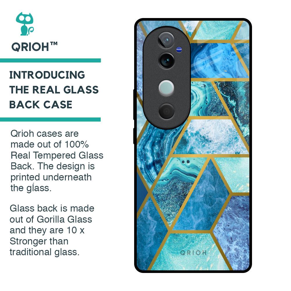 Turquoise Geometrical Marble Glass Case for Vivo V40 5G