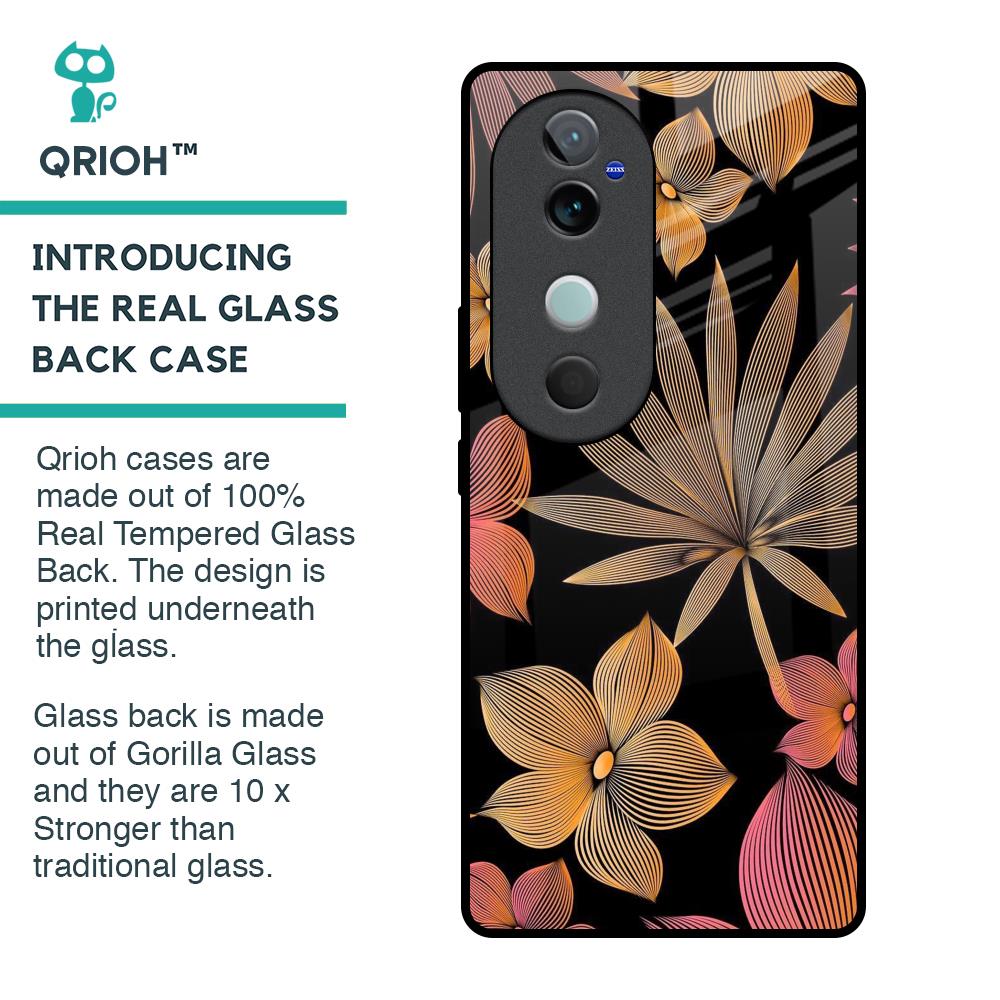 Lines Pattern Flowers Glass Case for Vivo V40 5G