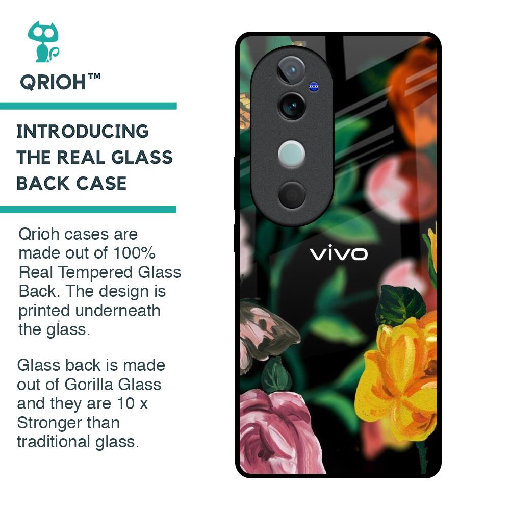 Flowers & Butterfly Glass Case for Vivo V40 5G