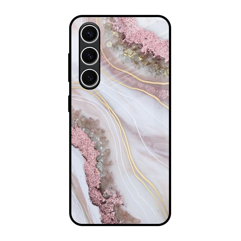 Pink & Gold Gllitter Marble Samsung Galaxy S24 FE 5G Glass Back Cover Online